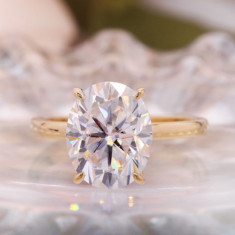 3.0 carat 8X10 mm DE Color VVS1 Oval Cut Moissanite Engagement Ring 14K Real Yellow Gold Test Positive Certificated · v2